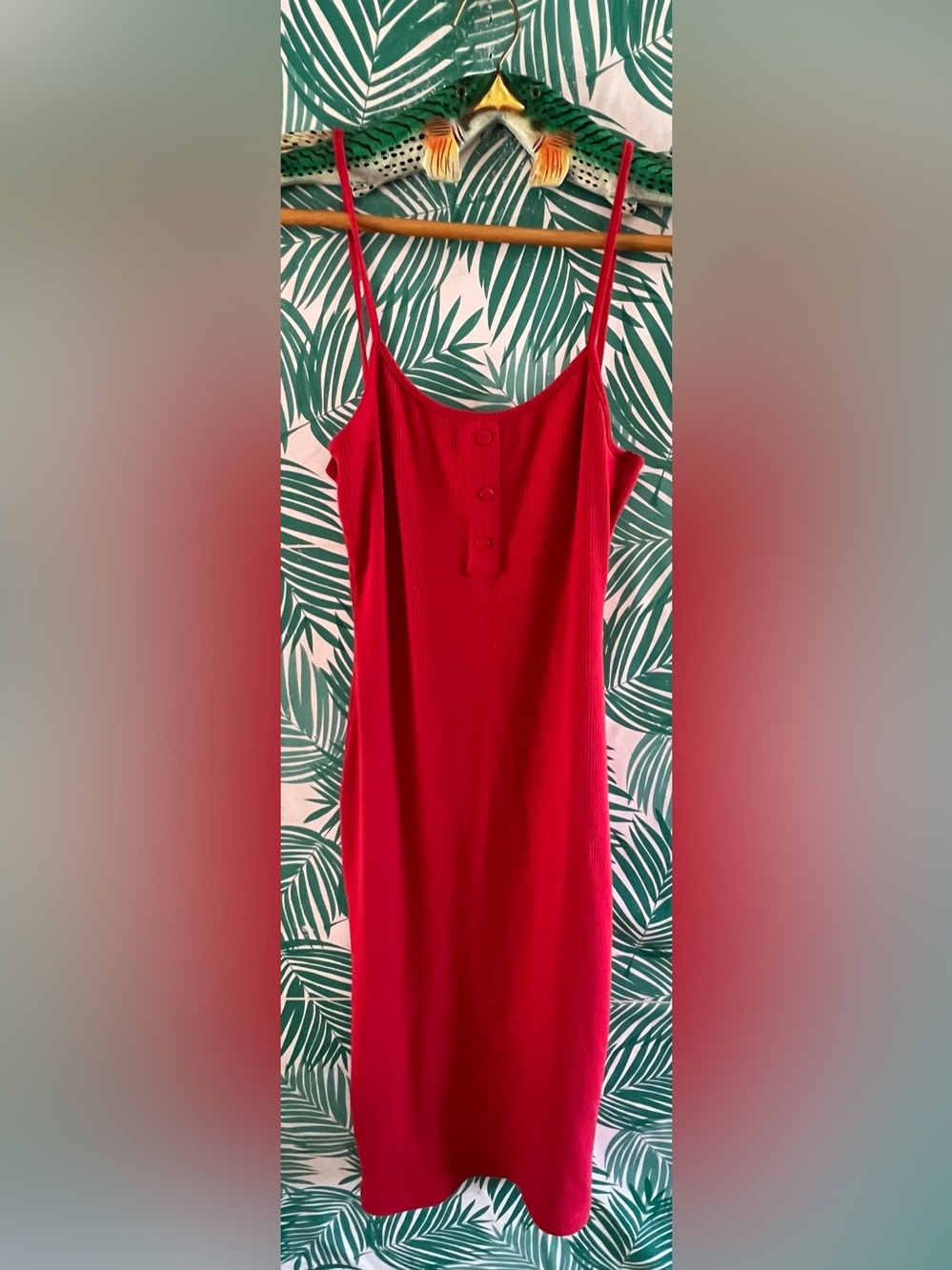 POPULAR 21 Red Ribbed Tank Midi Dress Sz M